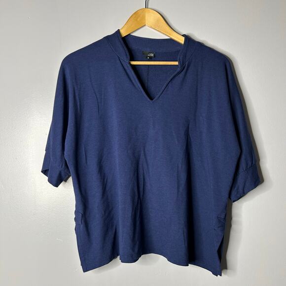 Lisa Bayne Jersey Top Bamboo Lagenlook Boho Boxy Relaxed Coastal Women’s Small - Picture 1 of 6